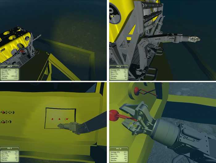 Figure 5. Simulation environment for remotely operated underwater vehicle (ROV) with particle-based fluid model